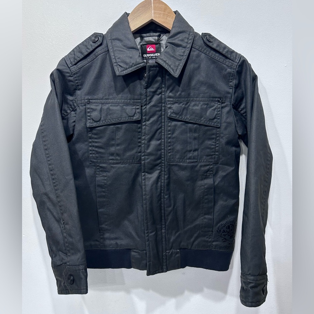 Quiksilver Kids Black Waxed Cotton‎ Utility Bomber Jacket Size S (8–10) Boys